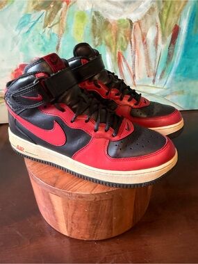 NIKE Air Force 1 Mid Bred Reverse Red Black Vintage Shoes Sneakers US Size 9